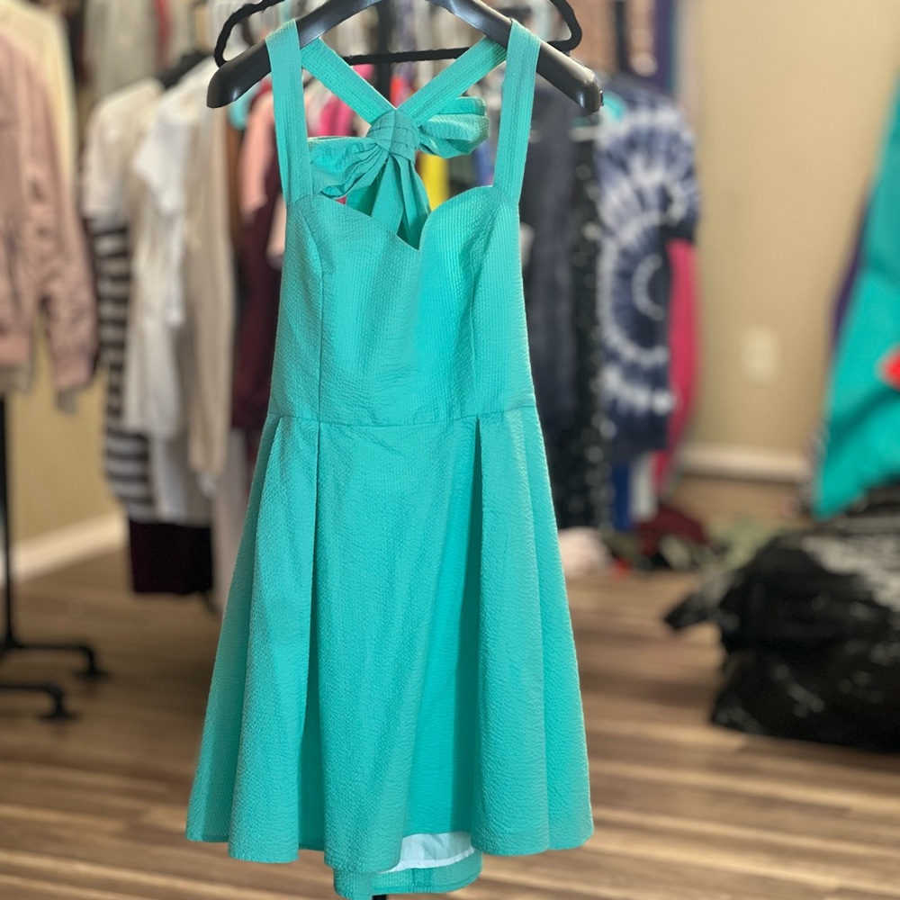 Elegant Lauren James LivingstonMint seersucker Green Sleeveless Dress Large - Picture 2 of 4